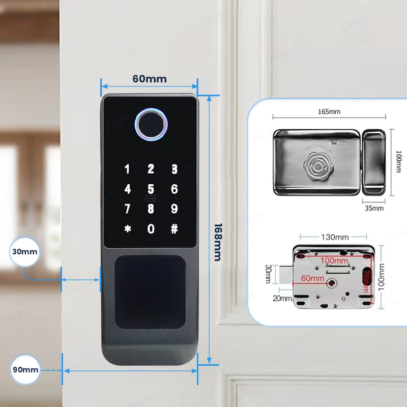 TTLock WIFI Version Double Side Fingerprint Waterproof Outdoor Gate Passcode Rfid Card Keyless Smart Door Lock
