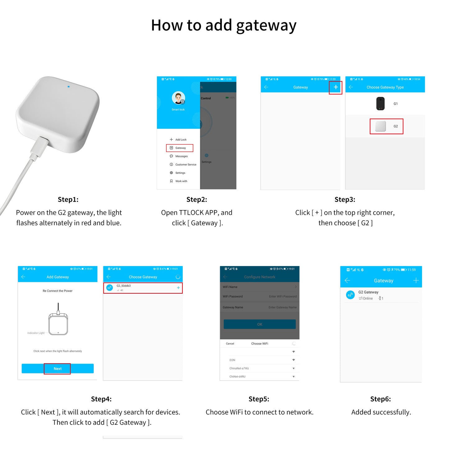 G2 TTLock App Bluetooth Smart Electronic Door Lock wifi Gateway