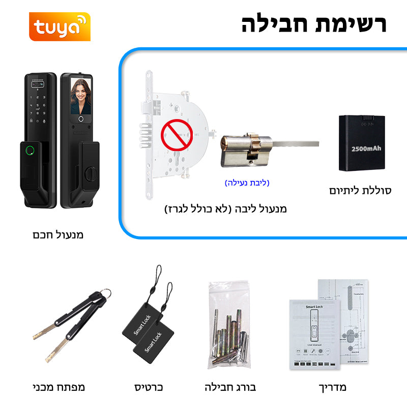 Designed for Israel Facial Recognition Automatic Door Lock TUYA Front Door Fingerprint Smart Lock Digit Camera Inner Screen