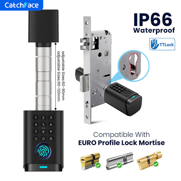 IP66 Waterproof 2026 New Generation TUYA APP Fingerprint Password Digital RFID Card Cylinder Smart Door Lock 60-90 90-120
