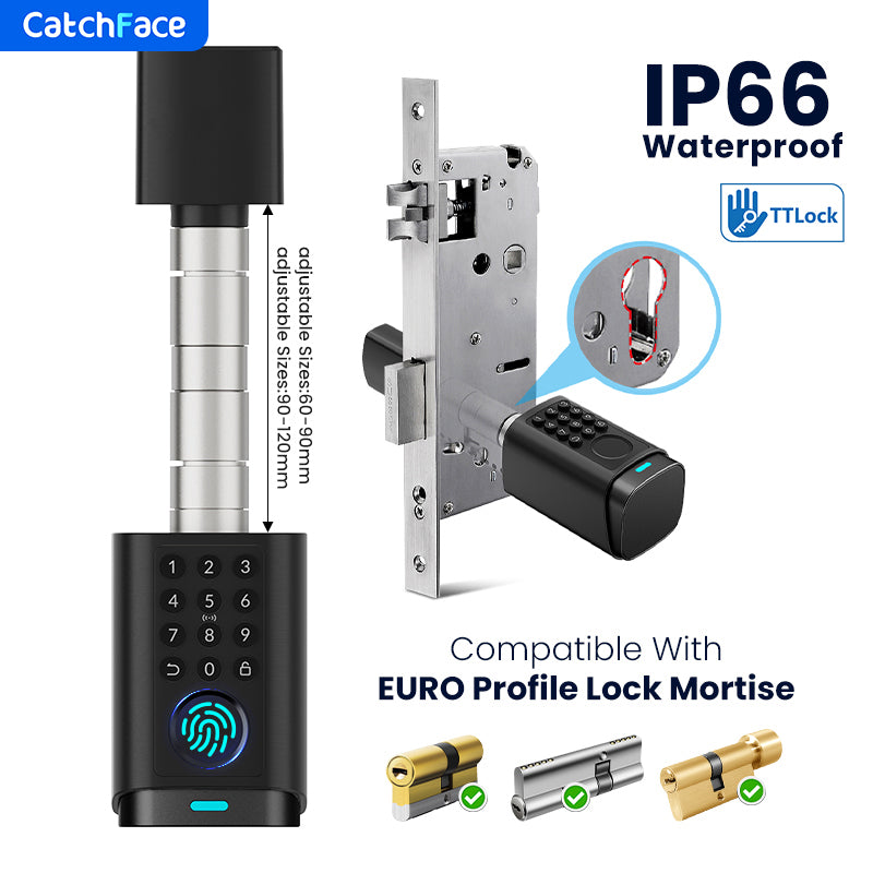 IP66 Waterproof 2026 New Generation TUYA APP Fingerprint Password Digital RFID Card Cylinder Smart Door Lock 60-90 90-120