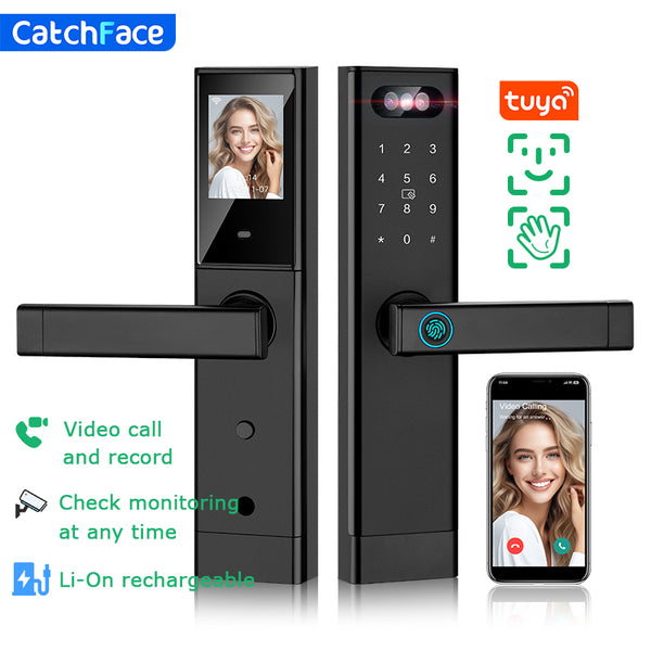 Facial Recognition Video call Automatic Door Lock TUYA Front Door Fingerprint Smart Lock Digit Camera Visible Inner Screen