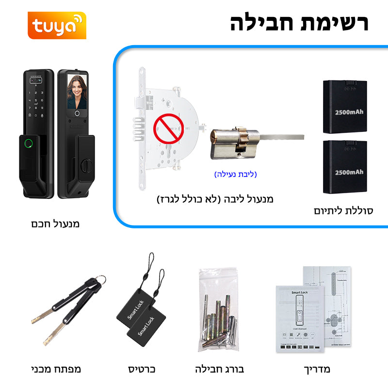 Designed for Israel Facial Recognition Automatic Door Lock TUYA Front Door Fingerprint Smart Lock Digit Camera Inner Screen