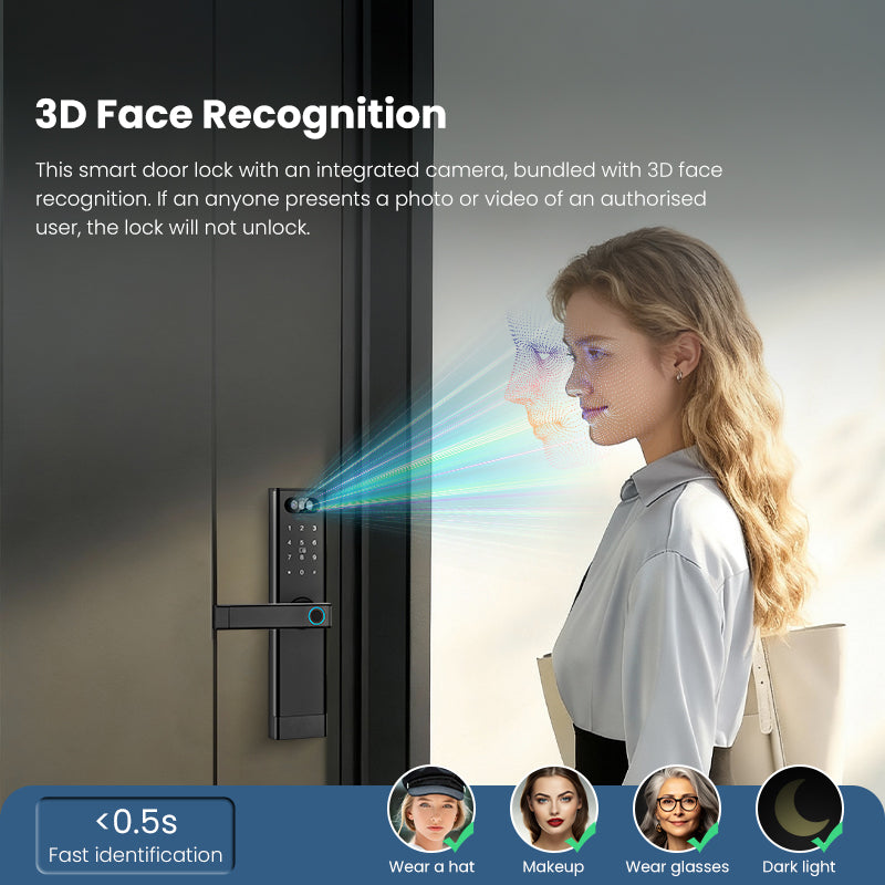 Facial Recognition Video call Automatic Door Lock TUYA Front Door Fingerprint Smart Lock Digit Camera Visible Inner Screen