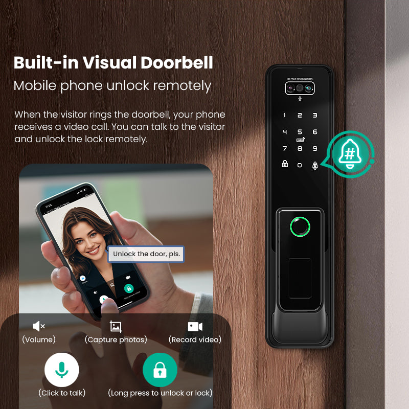 Designed for Israel Facial Recognition Automatic Door Lock TUYA Front Door Fingerprint Smart Lock Digit Camera Inner Screen