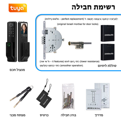 Designed for Israel Facial Recognition Automatic Door Lock TUYA Front Door Fingerprint Smart Lock Digit Camera Inner Screen