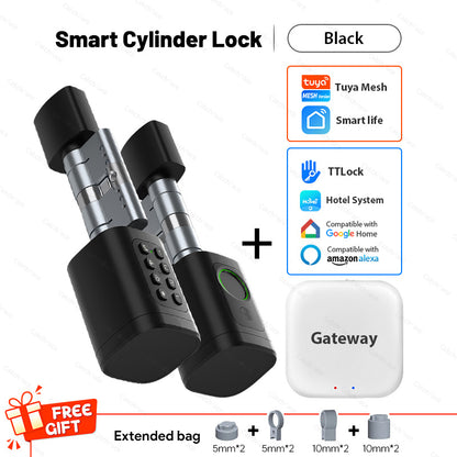 V1 Pro+ Version Adjustable TUYA or TTLock APP Fingerprint Password Digital RFID Card Cylinder Smart Door Lock for Home Hotel