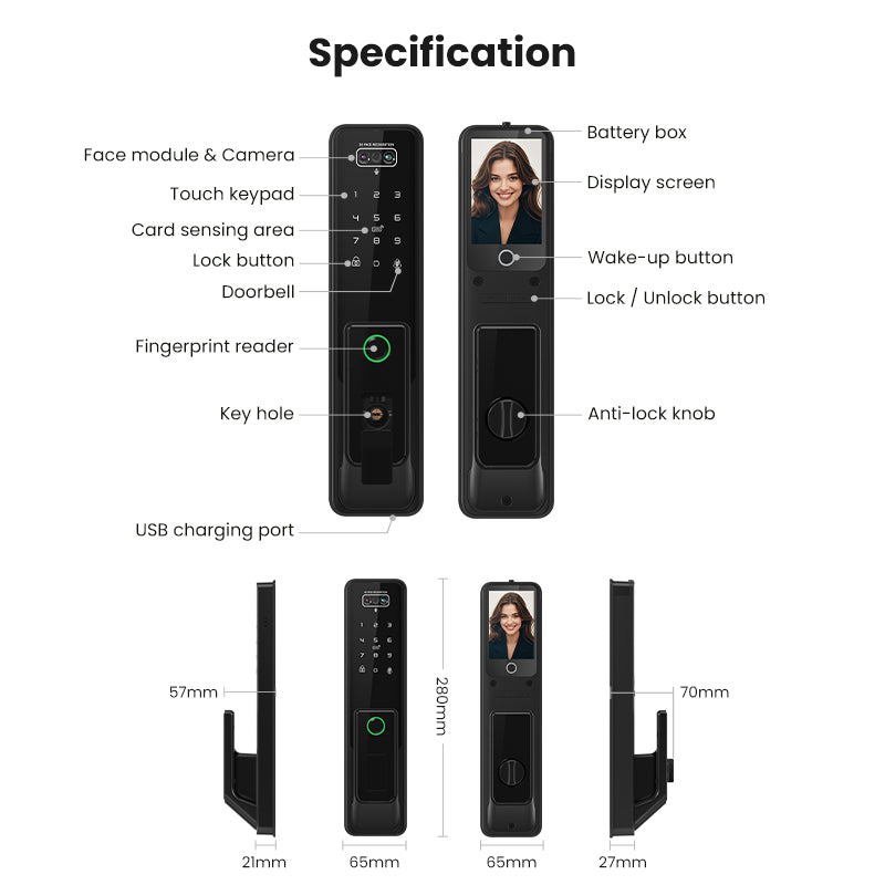 Designed for Israel Facial Recognition Automatic Door Lock TUYA Front Door Fingerprint Smart Lock Digit Camera Inner Screen