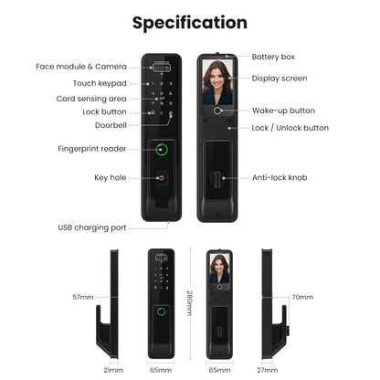 Designed for Israel Facial Recognition Automatic Door Lock TUYA Front Door Fingerprint Smart Lock Digit Camera Inner Screen