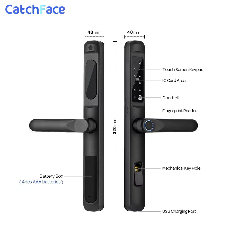 92/85mm Waterproof Fingerprint TTLock Bluetooth APP RFID Card Code Keyless Electronic Smart Door Lock Aluminum/Glass Sliding