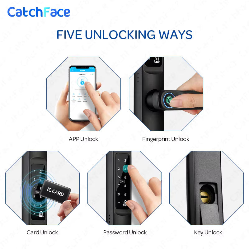 92/85mm Waterproof Fingerprint TTLock Bluetooth APP RFID Card Code Keyless Electronic Smart Door Lock Aluminum/Glass Sliding