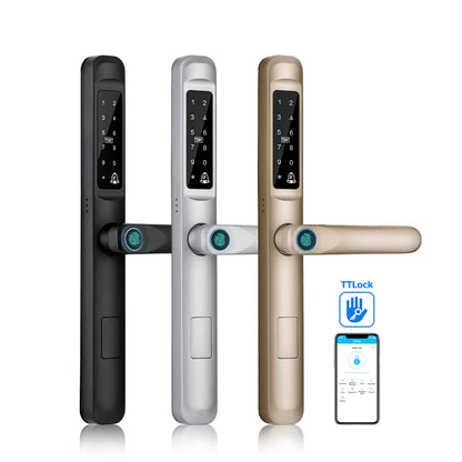 92/85mm Waterproof Fingerprint TTLock Bluetooth APP RFID Card Code Keyless Electronic Smart Door Lock Aluminum/Glass Sliding