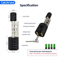 Catchfcae New Adjustable Replacement TTLock APP Fingerprint FRID Card Password Cylinder Electronic Smart Door Lock Digital - 5