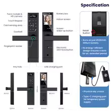 Facial Recognition Video call Automatic Door Lock TUYA Front Door Fingerprint Smart Lock Digit Camera Visible Inner Screen