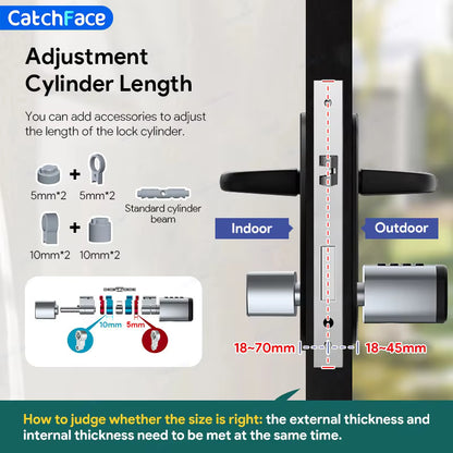 V1 Pro+ Version Adjustable TUYA or TTLock APP Fingerprint Password Digital RFID Card Cylinder Smart Door Lock for Home Hotel