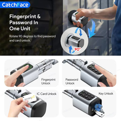 V1 Pro+ Version Adjustable TUYA or TTLock APP Fingerprint Password Digital RFID Card Cylinder Smart Door Lock for Home Hotel