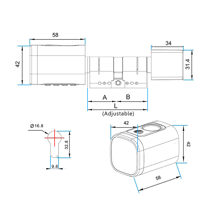 V1 Pro+ Version Adjustable TUYA or TTLock APP Fingerprint Password Digital RFID Card Cylinder Smart Door Lock for Home Hotel
